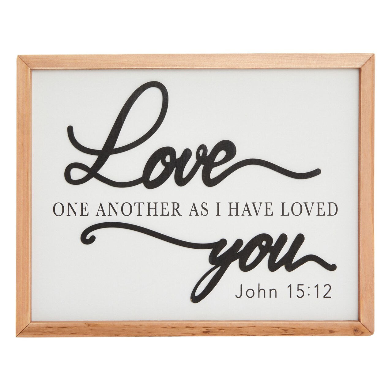 Wooden Farmhouse Style Christian Wall Decor Sign, John 15:12 Bible Verse, Love One Another As I Have Loved You (12x15 inch)